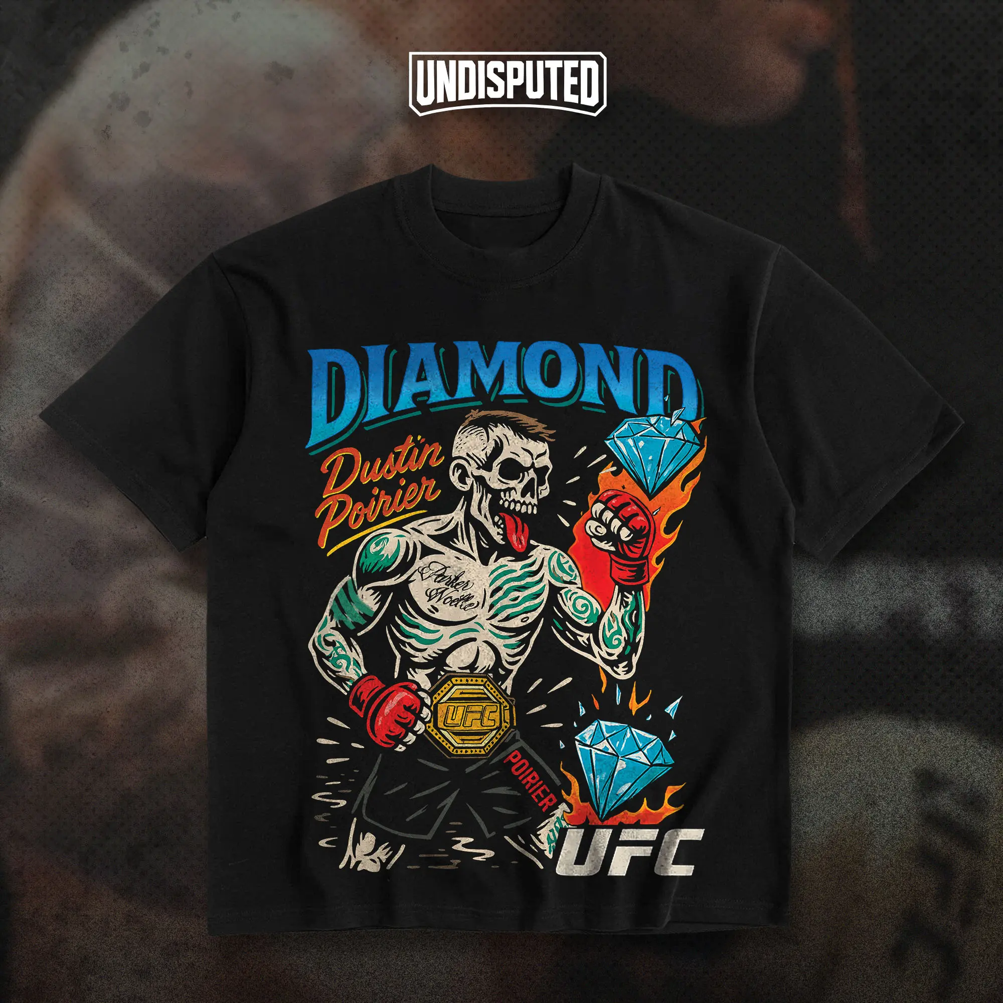 UNDISPUTED Dustin Poirier Diamond Skeleton UFC Heavy Cotton T-shirt MMA Fight Night Shirt Fan Apparel Pump Cover Casual Street Style Direct-to-garment Printing