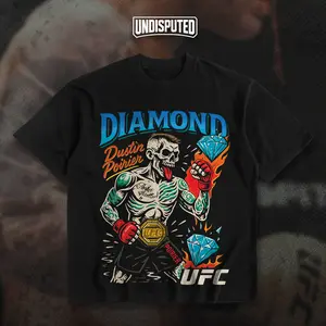 UNDISPUTED Dustin Poirier Diamond Skeleton UFC Heavy Cotton T-shirt MMA Fight Night Shirt Fan Apparel Pump Cover Casual Street Style Direct-to-garment Printing