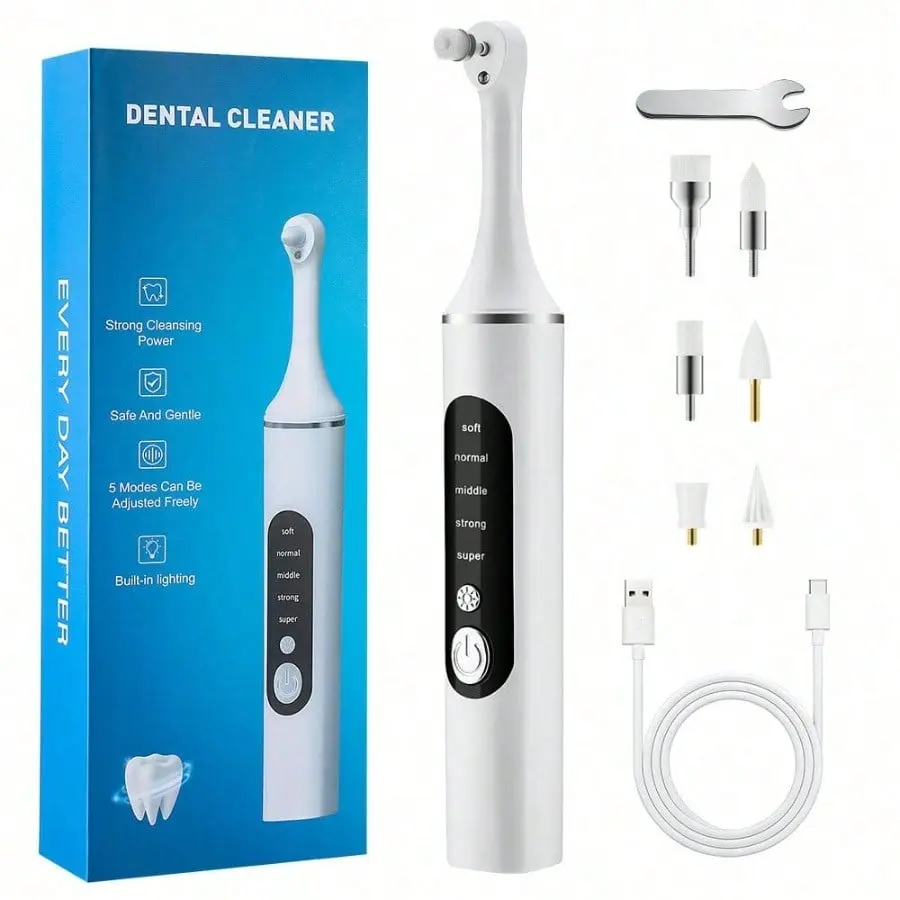 5-Speed Adjustable Electric Dental Polisher, Low Noise Long-Lasting Battery Oral Care Tool for Gentle Teeth Surface Stain Cleansing, Portable Household Teeth Beauty Device