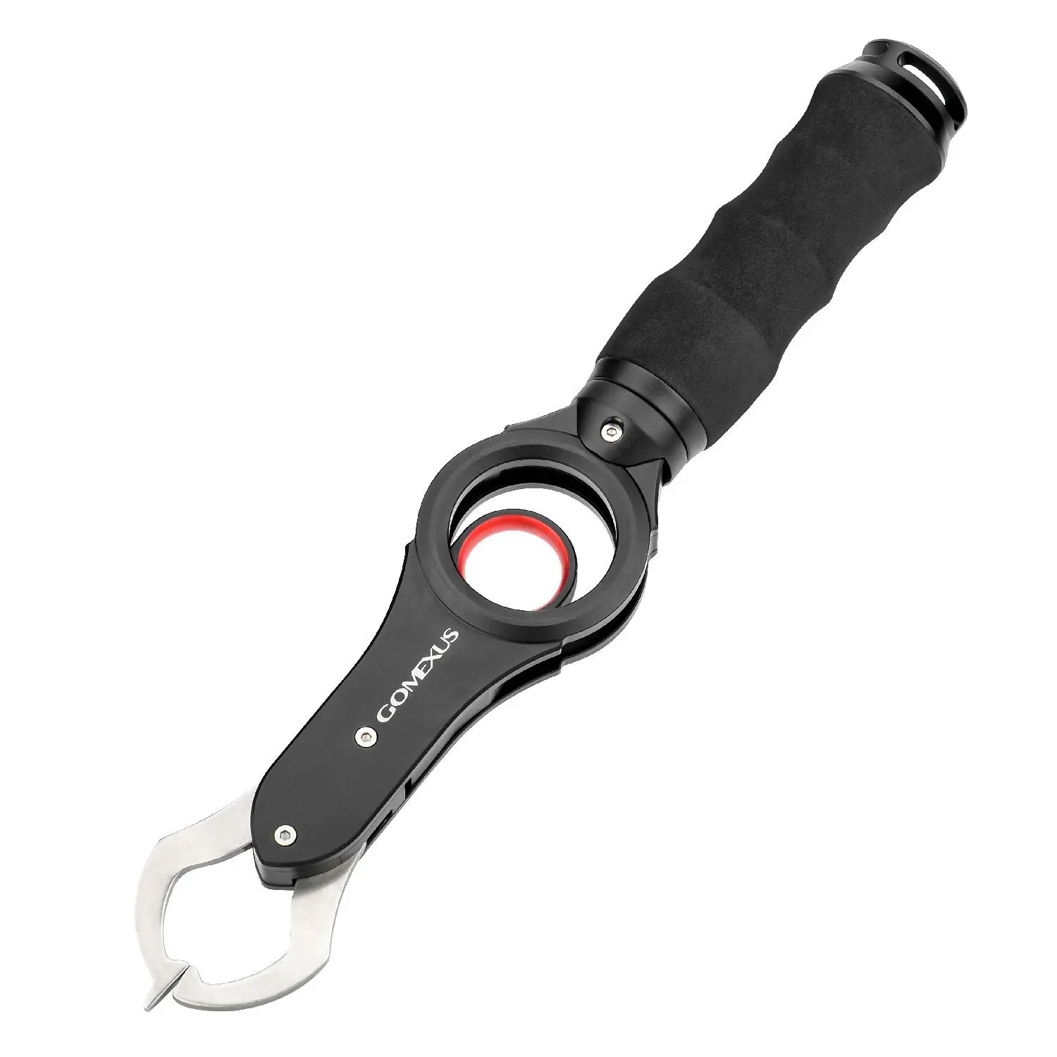 GOMEXUS Aluminum Fishing Gripper with Scale & Fishing Plier - 11.6in CNC Aluminum, 360° Rotating Handle, EVA Ergonomic Grip, Corrosion Resistant