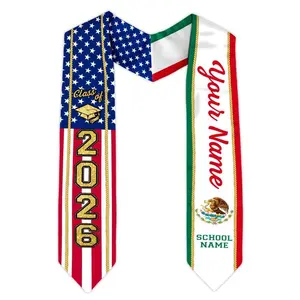 Personalized Mexican American Flag Graduation Sash, Mexican Graduation Stole 2026, Grads Hispanic Sash