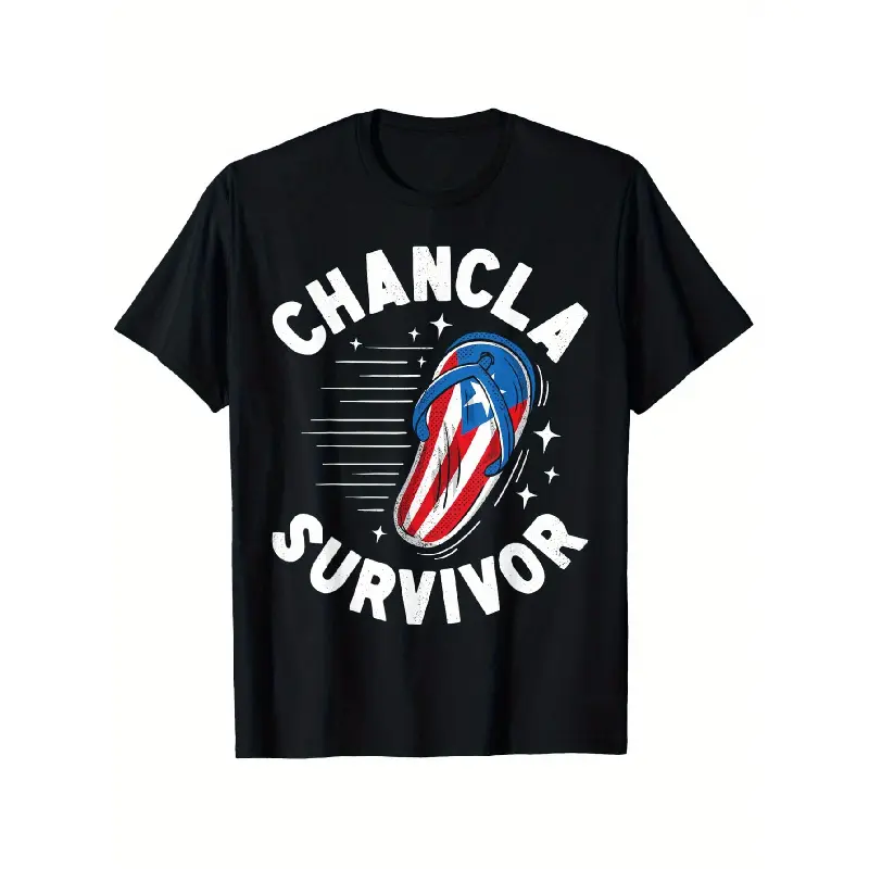 Chancla Survivor Puerto Rican Pride T-Shirt - Funny Spanish Joke & Puerto Rico Flag Design with Chancla Icon - Unisex S-XXXL Sizes - 100% Casual Wear for Men & Women - Puerto Rico Culture Apparel Graphic Tees Tshirt