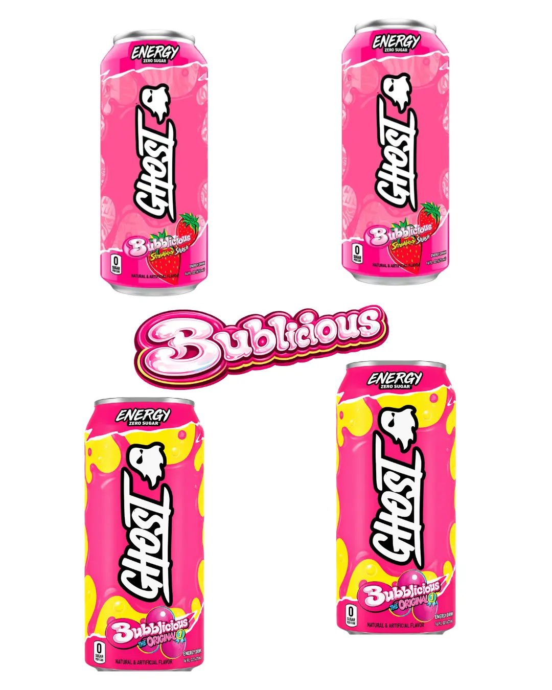 NEW Ghost Energy Drink 4-Pack - Strawberry Splash, OG Bubbalicious Flavors, Natural, Beverage