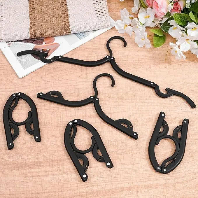 Travel Hangers, Portable Folding Hangers for Travel,Foldable Hangers | Space Saving Clothes Drying Rack for Suitcase, Cruise, Hotel, RV, Camping Flying, Road Trip, 10 Pcs (Black)