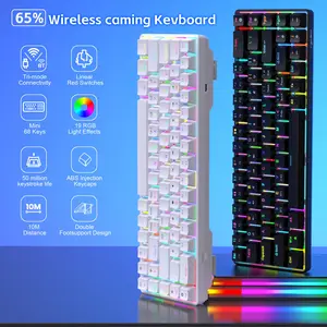 New Hxsj Wireless Keyboard, RGB Lighting, Rainbow Keyboard, Detachable Axis, Linear Red Switch, 2000mah Battery, Mechanical Keyboard, Gaming Office Keyboard, Supports PC Laptop Game Console