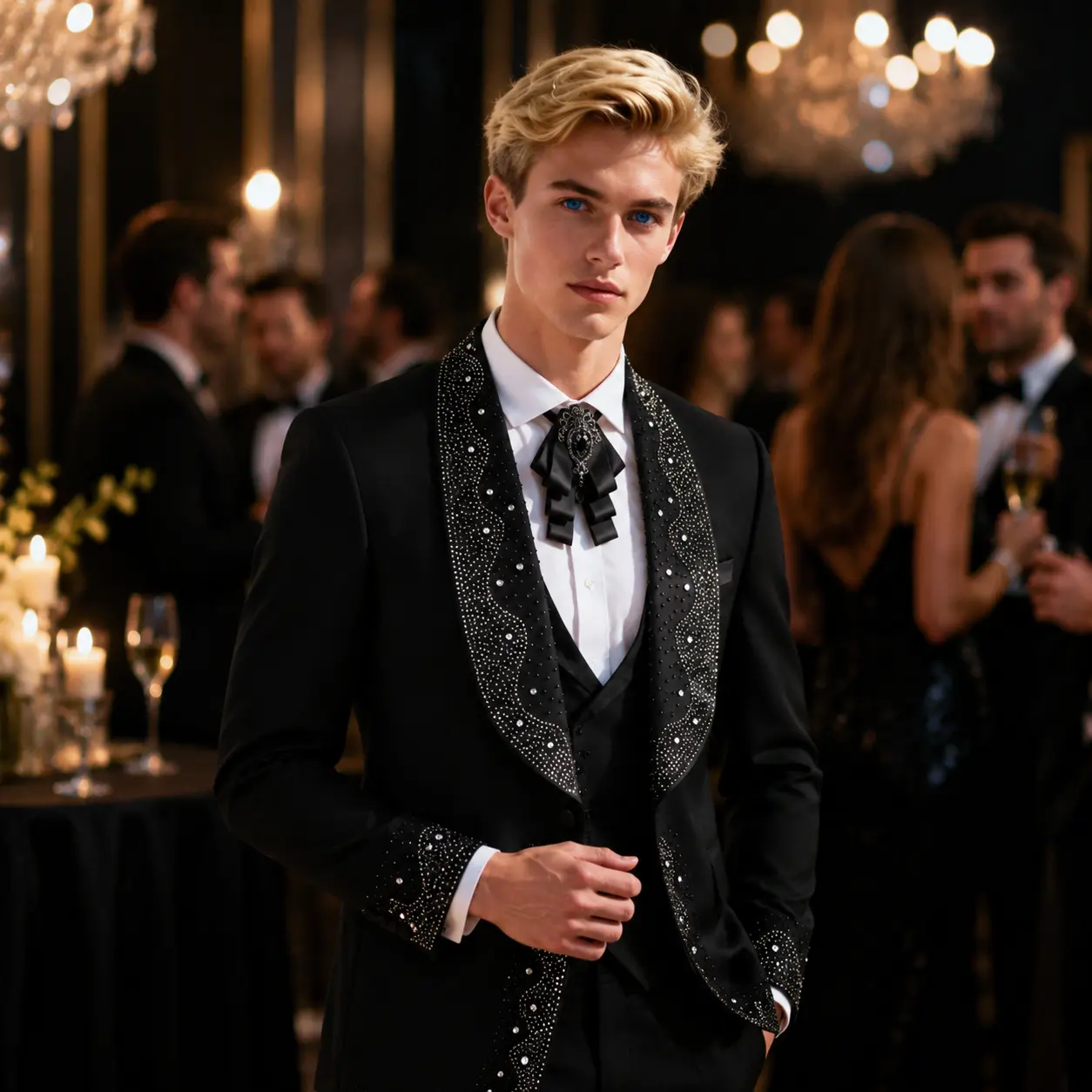 Men’s 3-Piece Rhinestone Suit – Slim Fit Blazer, Vest and Pants, Shawl Collar Formal Outfit for Dinner, Red Carpet & Party