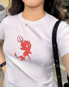 Retro Little Devil Baby Tee – Cute Demon Shirt, Coquette Y2K Vintage Graphic, Pinterest Aesthetic Baby Tee