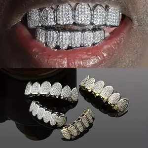 Dear Adorn Teeth Grillz Set for Unisex Top Bottom Mouth Silver Color Teeth Grills Tooth Cap Removable Dental Fashion Body Jewelry Oral