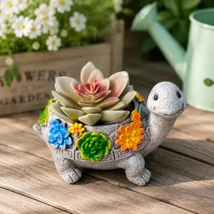 Turtle-shaped succulent planter, resin material home decor  , suitable for indoor/outdoor use, whimsical cute decoration, includes drainage holes and a breathable design, perfect for small plants and flower sports event souvenir