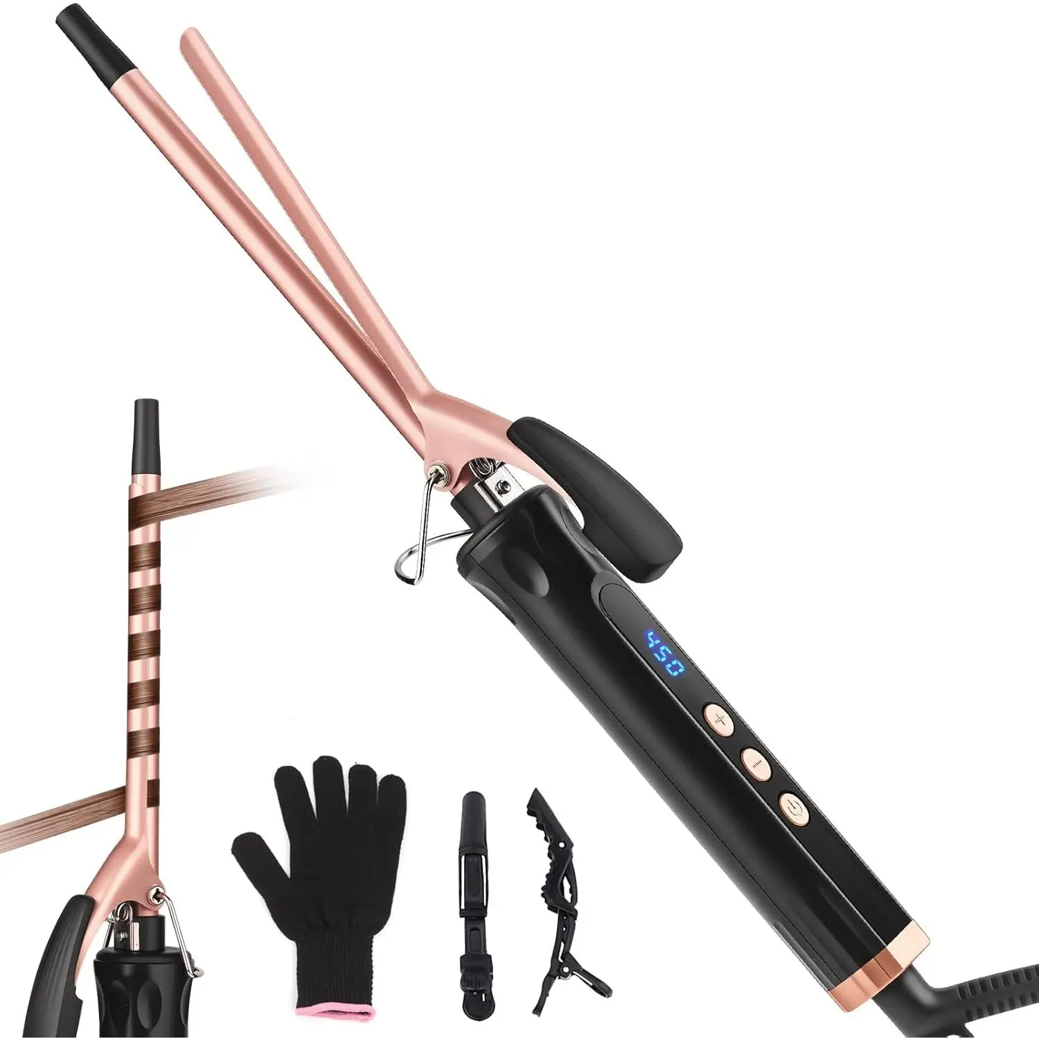 Ceramic Curling Iron, 9mm (3/8 in) Thin Barrel Wand for Women's Tight Curls - Hair Styling Appliance with Adjustable Temperature, Dual Voltage & Included Heat-Resistant Glove, Ceramic Barrel, Includes Glove, 3/8 In (9Mm), Curling Irons, Hair Tools
