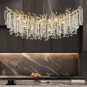 12-Light Gold Exquisite Luxurious Snowflake Crystal Chandelier, 47.2inch Rectangular Cherry Blossom Shape Kitchen Chandelier, High-Quality K9 Crystal Chandelier, Suitable for Dining Room, Living Room, Kitchen Island, Bedroom, etc.Stepless Dimming