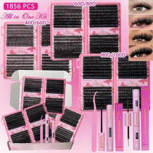 Lash Clusters Kit 10-18mm D Curl, Natural Volume Thick Individual Eyelashes, Includes Bond & Seal Remover Applicator,Perfect for Beginners, DIY at Home Lash Extension for everyday use and make up,Gift for Family and Friend