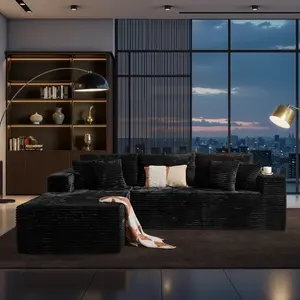 OOSWIFT L/U-shaped Modular Sectional Sofa, Compressed Corduroy Fabric, Modern Style Living Room Sofa Bed, Space-Saving Recliner Design - Convertible Corduroy Sectional Sofa