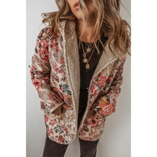Vintage Paisley floral Sherpa lined jacket w/hood