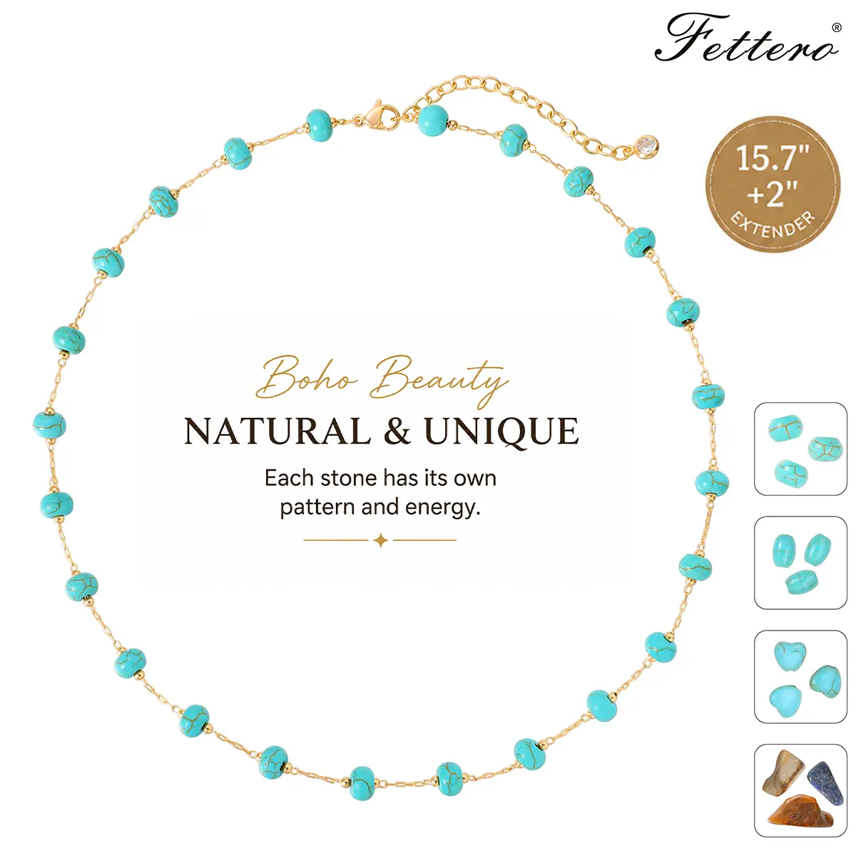 Fettero Turquoise Beaded Choker Necklace for Women, Gold-Plated Boho Southwestern Jewelry, Adjustable Gift for Summer Beach Vacation, Boho Style Necklace, Turquoise Jewelry