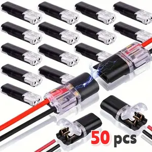 50pcs Quick Splice Solderless Wire Connectors – 2-Pin Dual Snap-In Blocks for LED Strip & Car, Tool-Free Low Voltage Pluggable AWG 18-22 Crimp Connectors