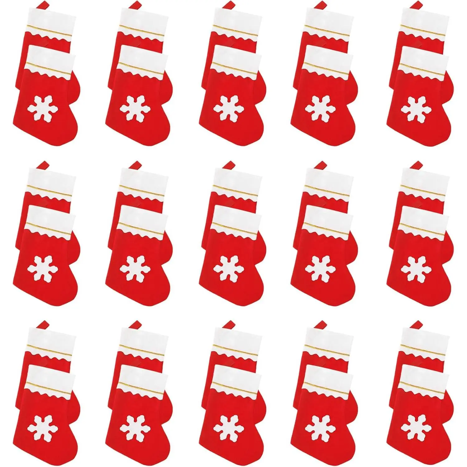 8" Felt Mini Christmas Stocking (30 Pack) - Snowflake Tableware Holders, Candy Gift Pouch, Christmas Tree Ornaments, Hangings for Festive Party Supplies