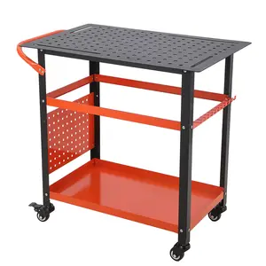 Heavy Duty 36" Rolling Workbench, 1200 lb Capacity, Rubber Wood Top, 3-Tier Steel Shelves, 5/8" Fixture Holes, Pegboard + 4 Tool Slots, Handle & Locking Wheels, Black/Orange