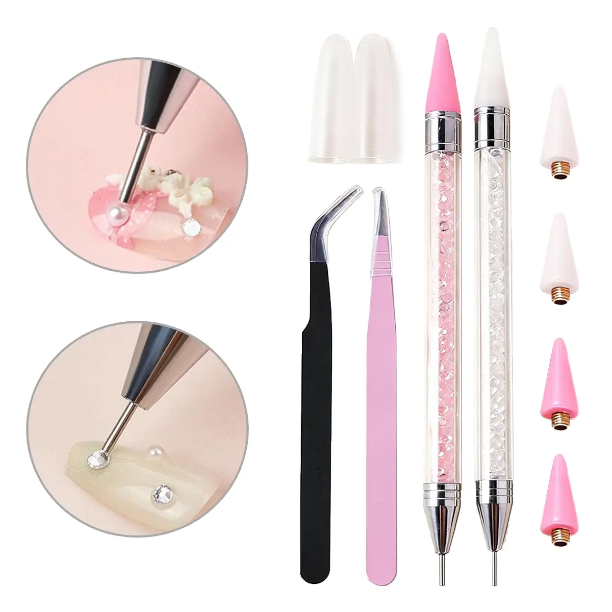 Rhinestone Pickup Tool Set for Diamond Painting DIY - 2 Pickup Pens, 2 Tweezer Pairs, 4 Pen Tips - Ideal for Rhinestone, Gem, Diamond-Style Embellishment Application (Nail Art DIY Tool)