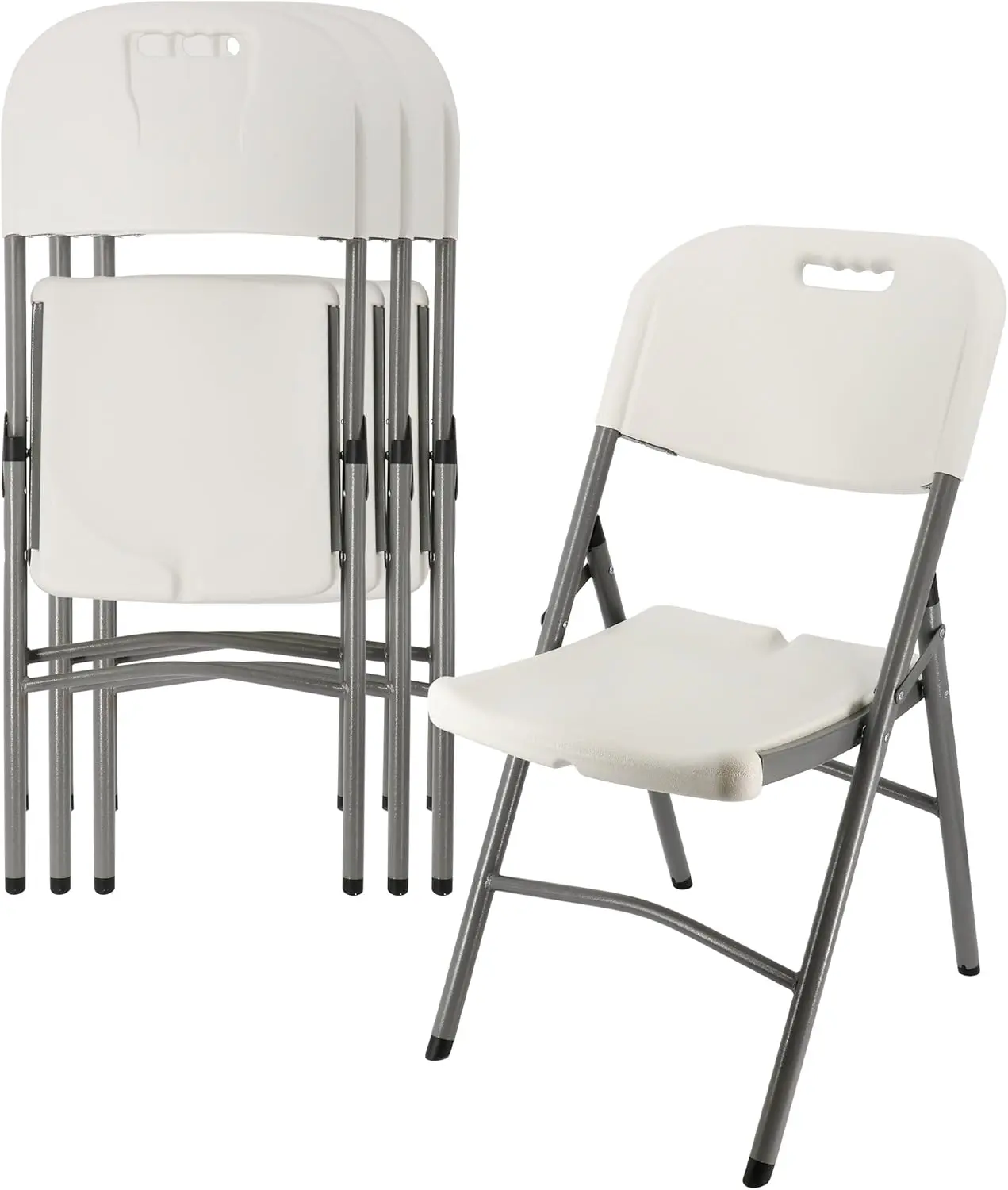 Elama 4 Piece Deluxe Plastic Indoor and Outdoor Folding Patio/Picnic Dinner Chairs with Handle (White2)