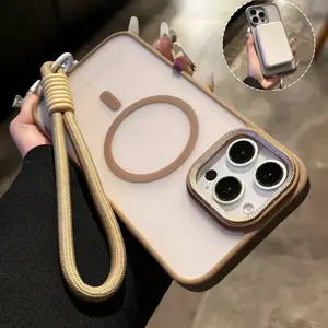 Nylon Lanyard liquid Acrylic magnetic For iphone16 Pro Max 15 14 13 iPhone case silicone soft shell TPU shockproof