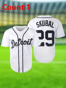 Men's Embroidered Western Baseball Jersey, Breathable Short Sleeve Shirt for Training & Matches, Casual Loose Fit Design for All Seasons