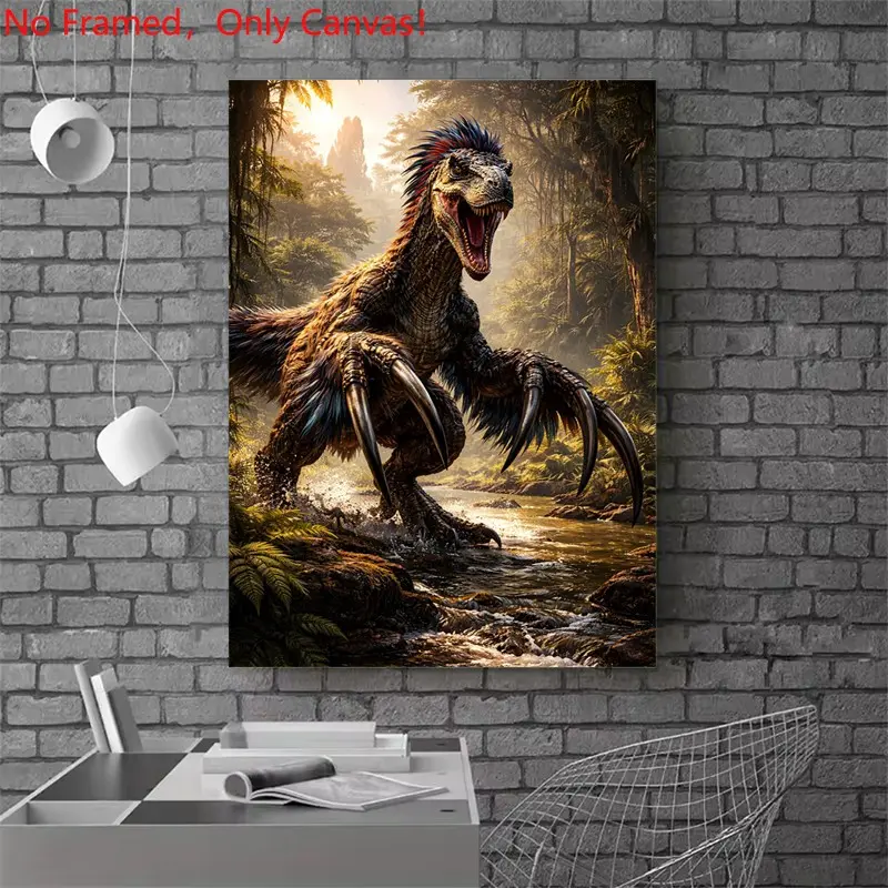1 piece/set frameless canvas painting print poster, Cute abstraction art，Therizinosaur  Ark Survival Ascended  ASE，a perfect gift for animal loves, ideal gift for bedroom, living room, dorm hallway, kitchen, mural, wall decoration, room decor