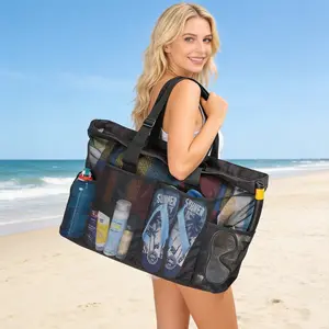 Summer Beach Accessories 1pc Extra Large Nylon Mesh Beach Tote Bag Mesh Beach Handbag Men And Women Shoulder Bag Outdoor Travel Storage Tote Bag