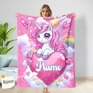 Personalized Purple Unicorn Blanket Custom Name Kids Throw Soft Magical Toddler Blanket Gift for Girls Cozy Flannel Fleece Nap Bed