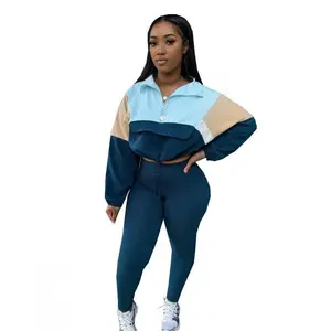 2025 Chic Women’s Two-Piece Outfit: Knitted Zip-Up Jacket & Elastic-Waist Pants Tracksuit Set, Two-Tone Pink/Blue Colorblock, 2025 Sporty Style, Timeless Sports Style