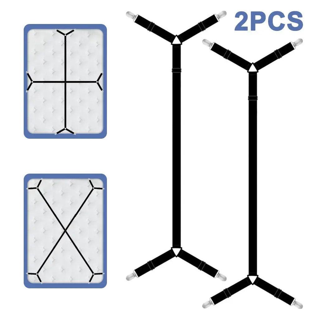 2-Pack Bed Sheet Holders with Metal Clips - Adjustable Elastic Firm Tight Suspenders, Locking Fasteners Resistant to Snapping, Durable Bedding Retainers for Twin-California King Mattresses, Keeps Sheets in Place