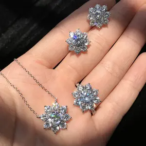 JJ CHIC S925 Sterling Silver Snowflake Jewelry Set for Women, Three-Piece Ring, Earrings, and Necklace Pendant Set