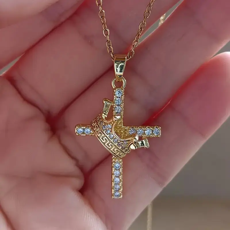 Gothic Layered Gold Chain Jewelry for Women, Stylish Cross Crown Necklace Set with Cubic Zirconia for Daily Wear, Stylish Accessories, Jewelry Stack, Cubic Zircons, Layered Chain, Alloy, Layered Gold Chains