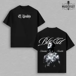 Blessd El Bendito Graphic Tee, Oversized Cotton T-Shirt, Latin Trap Reggaeton Music Streetwear Unisex Double Print Shirt