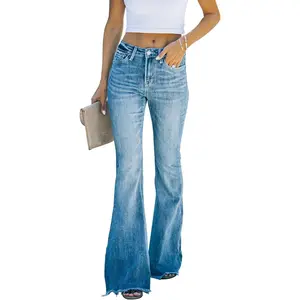 KUNMI Women's Flare Bell Bottom Jeans High Waisted Wide Leg Bootcut Jeans Stretchy Denim Pants Womenswear Trouser