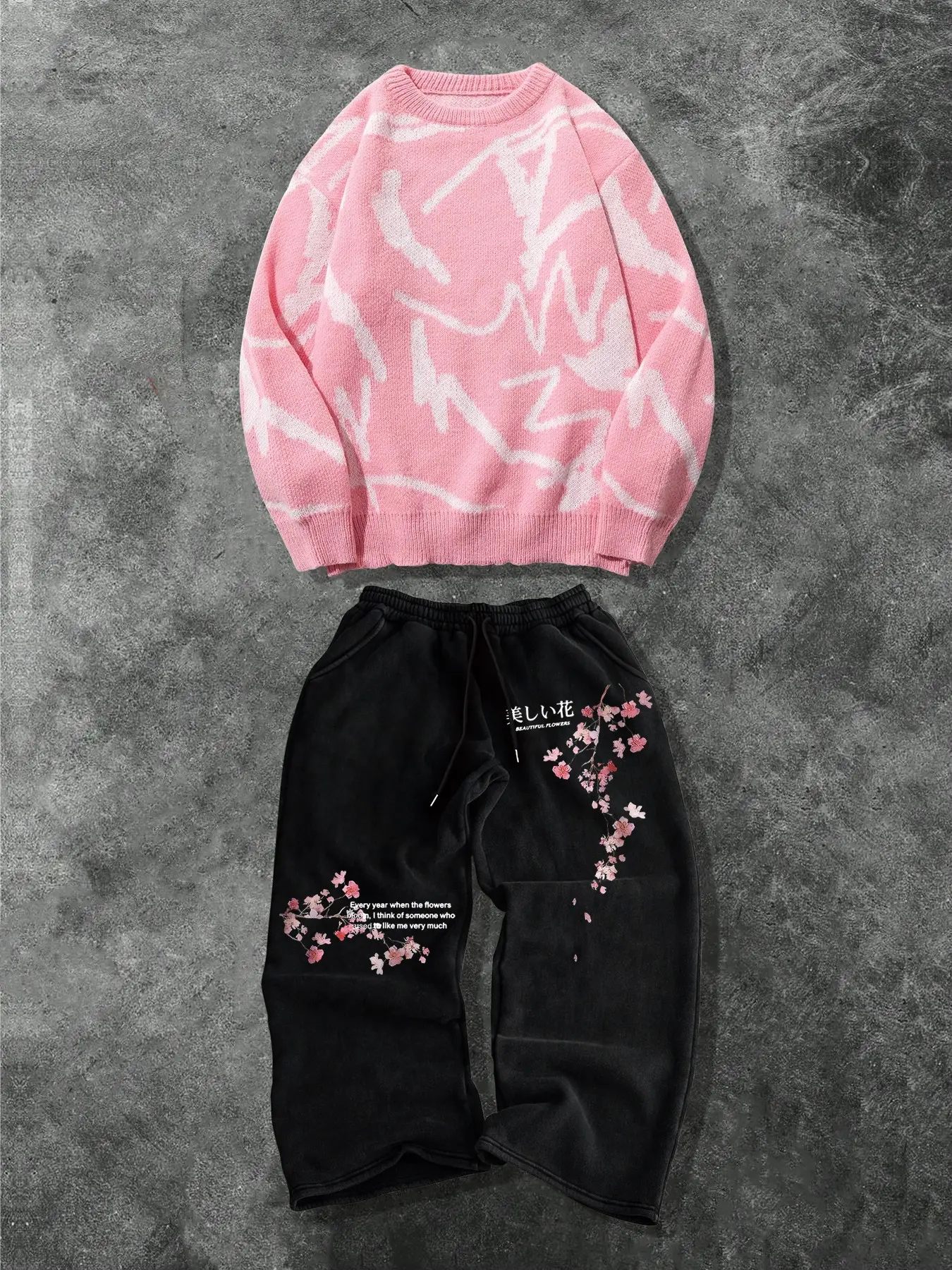 Men's Fashion Casual Two-Piece Set, Soft Comfortable Round Neck Sweater and Drawstring Straight Leg Pants, Spring Fall Winter Home Wear