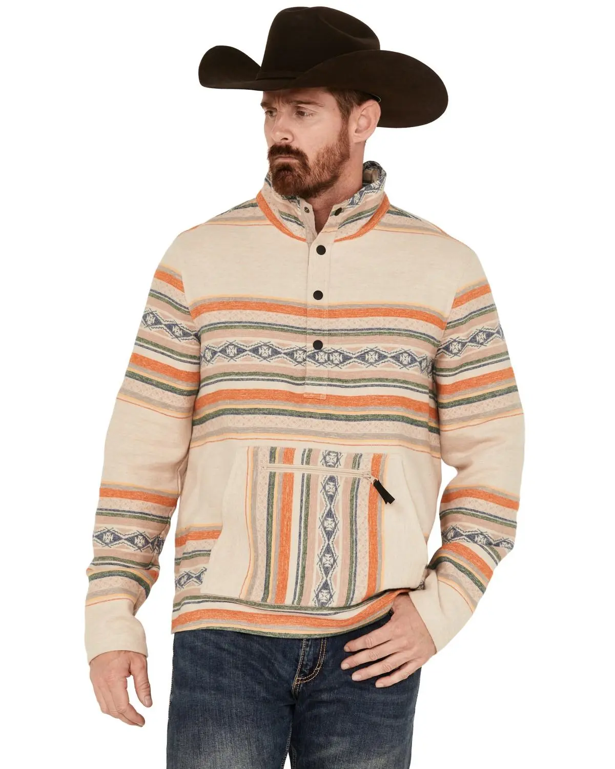 Rock & Roll Denim Men's And Southwestern Striped Pullover - Bm91c01950