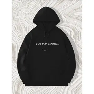 Men's Letter Print Drawstring Hoodie, Casual Kangaroo Pocket Long Sleeve Hooded Sweatshirt for Spring & Fall, Fashion Men's Clothes for Daily Wear solidcore