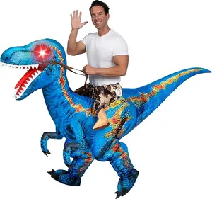 Spooktacular Creations Adult Inflatable Dinosaur Costume Halloween Costume, Riding a Raptor, Printing T-rex Air Blow-ups with Light Eyes for Halloween Parties