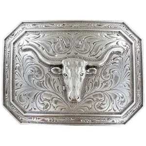 Ariat Rectangle Smooth Edge Longhorn Silver Belt Buckle A37008