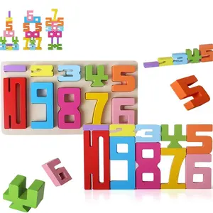 Wooden Number Counting Building Blocks, 10pcs/set Montessori Wooden Number Building Blocks, Educational Toy for Kids, Gift for Boys & Girls, Kids Toys, Math Learning Tools Blocks, Learning Materials
