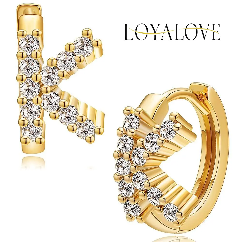 Loyalove Letter Cubic Zirconia Huggie Earrings Tiny Earrings Small Huggie Hoop Earrings Simple Lightweight Hoops Gift for Women