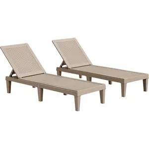 【Limited time deal】 BM-CBX Patio Chaise Lounge Chair Set of 2 Outdoor PE Waterproof Adjustable Easy Assembly Lounge Chairs for Outside Pool Garden Deck Beach (Light Brown, Set of 2)