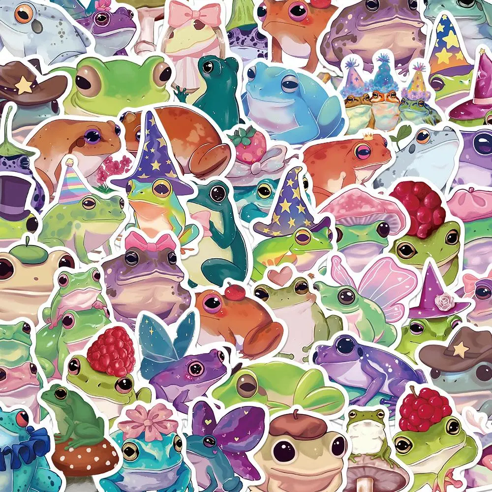 Cute Frog Pattern Sticker, 50pcs/set Waterproof Self Adhesive Decor Paper, Decor Sticker for Gift Greeting Card Water Bottle Laptop Phone, Ornaments