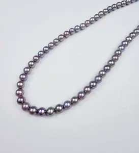 【Live】PEARLISM Deep Purple  Full String Necklace Freshwater Ak Pearl Round Shape Akoya Pearl Necklace |5-6mm (45cm) Adjustable Classic Luxury-AFAN020