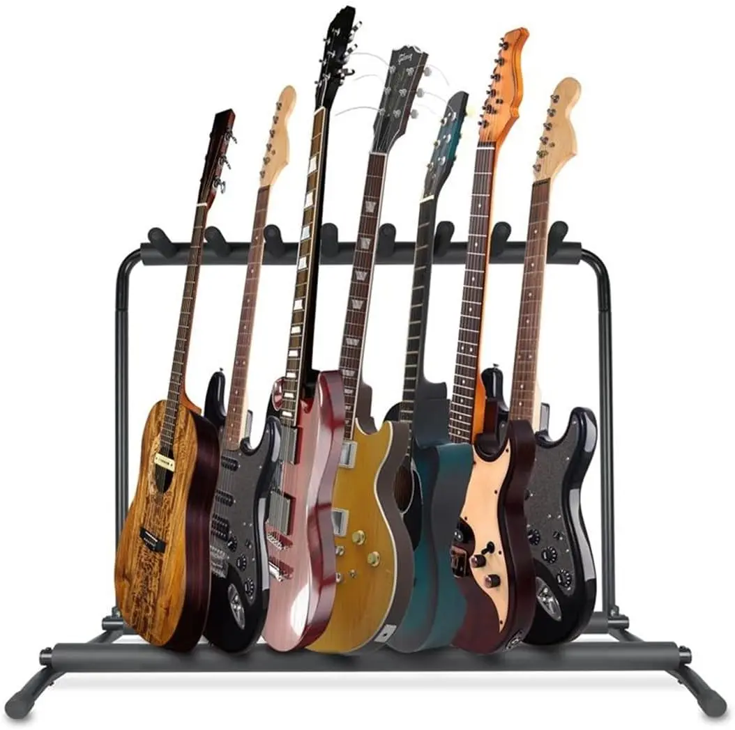 7 Slot Guitar Stand Rack | Heavy Duty Steel Guitar Holder with Soft Rubber Padding - Multi Guitar Display Stand for for Studio, Stage & Home Use