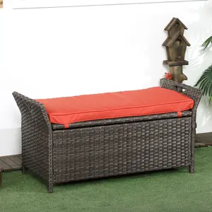 Portable rectangular wicker storage box bench soft cushion design suitable for courtyard deck outdoor item organization