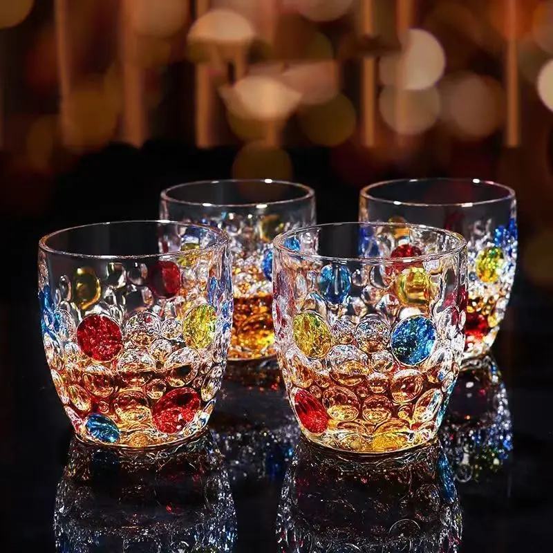 AlifordGlass Glass Tumblers with Colorful Patterns, Lead-Free, Set of 4 or 6 Glassware Set Drinkware Cocktails Stylish