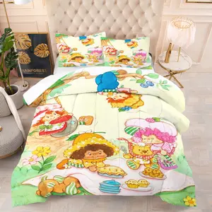 Strawberry Shortcake Theme Comforter Set,Including 1 Quilt and 1 or 2 Pillowcases without Pillows,Suitable as a Gift for Women and Girls,Soft and Warm Bedroom Decoration for Children,Teenagers and Adults, Bedding Supplies