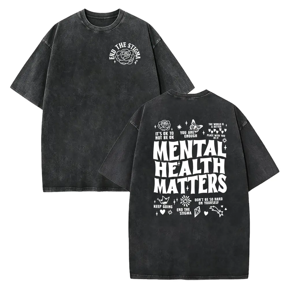 Women's "Mental Health Matters" Short-Sleeve Cotton T-Shirt - Casual Breathable Positive Affirmation Double-Sided Top